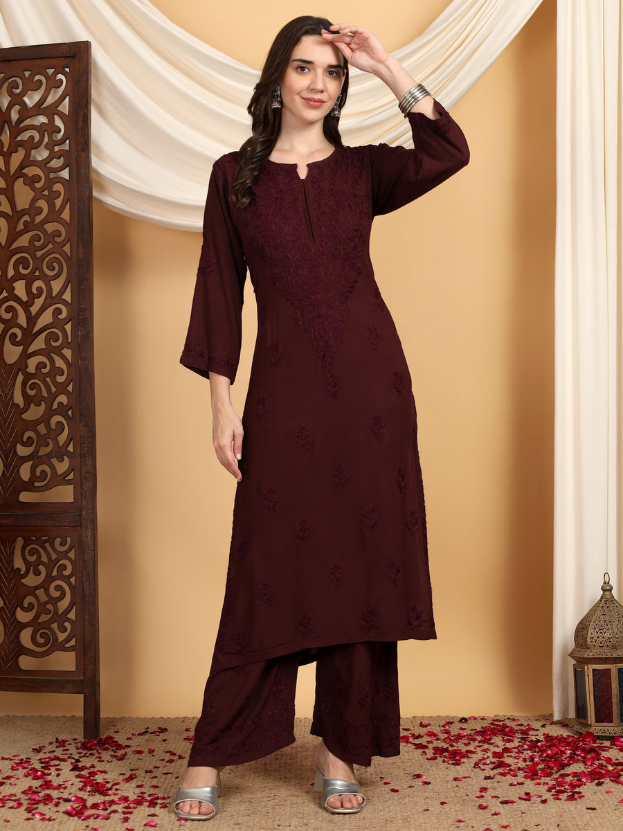Malhar Rayon Chikankari Kurti Set