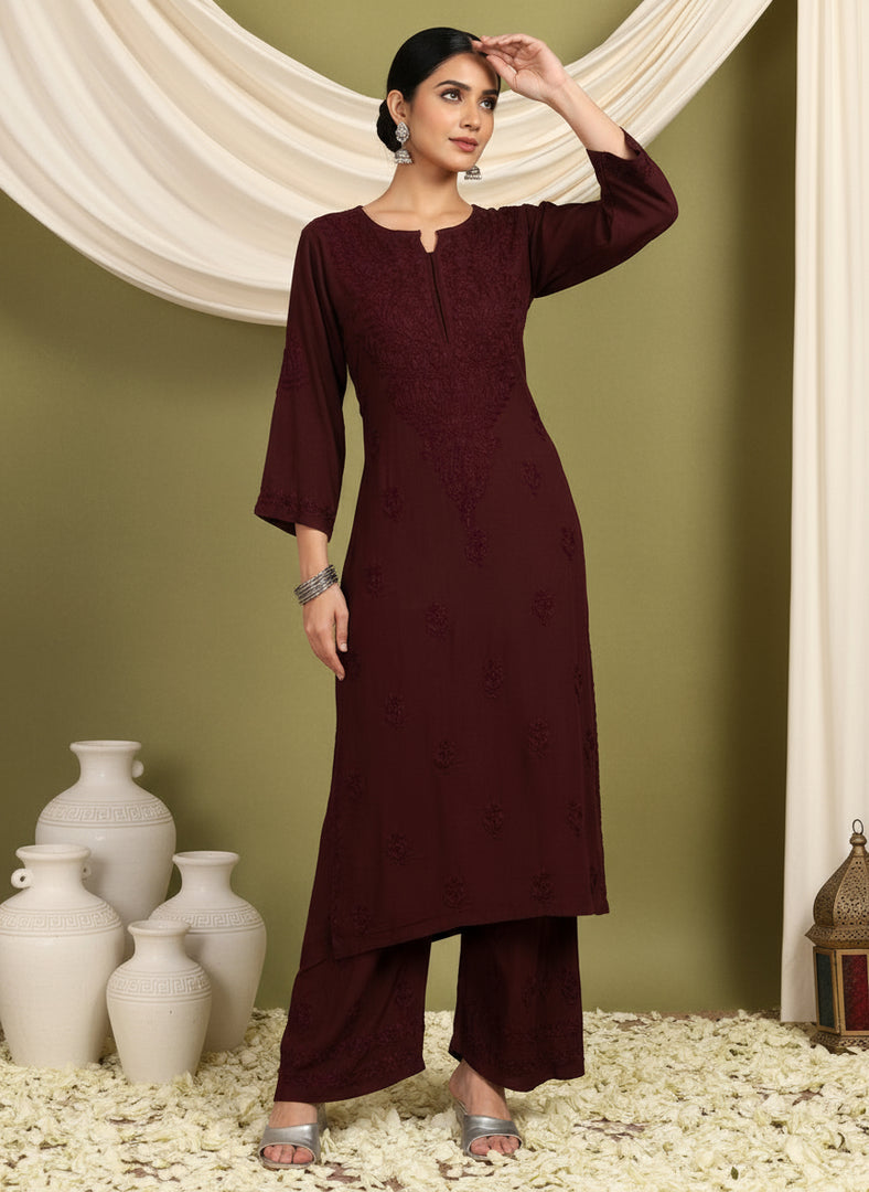 Malhar Rayon Chikankari Kurti Set