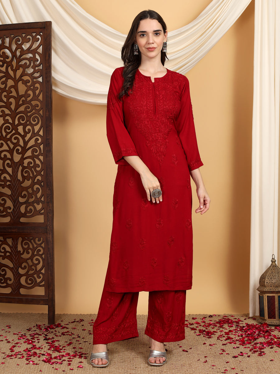 Malhar Rayon Chikankari Kurti Set