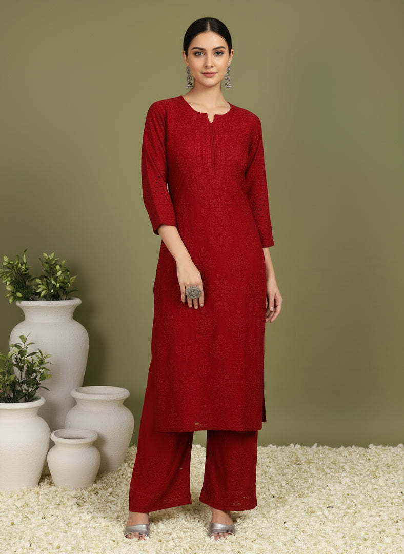 Malhar Rayon Chikankari Kurti Set