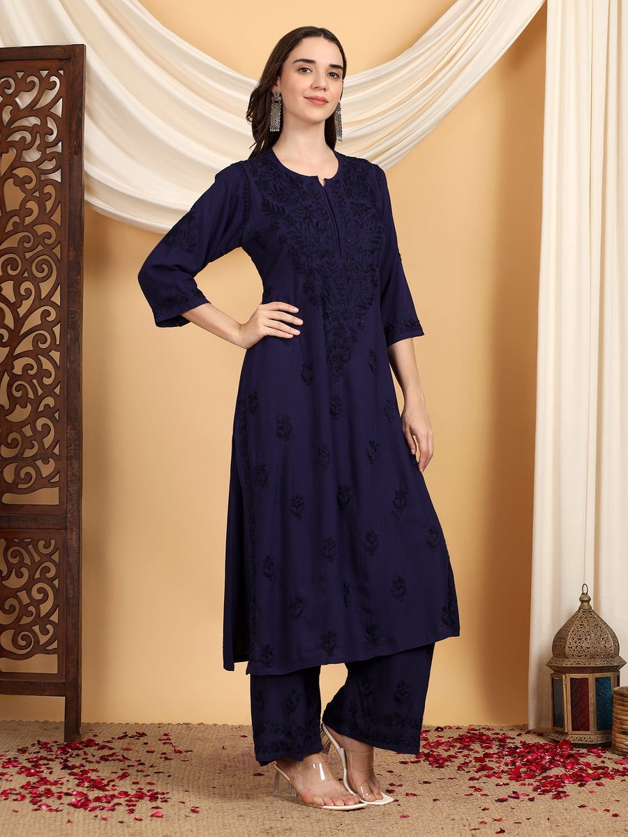 Malhar Rayon Chikankari Kurti Set