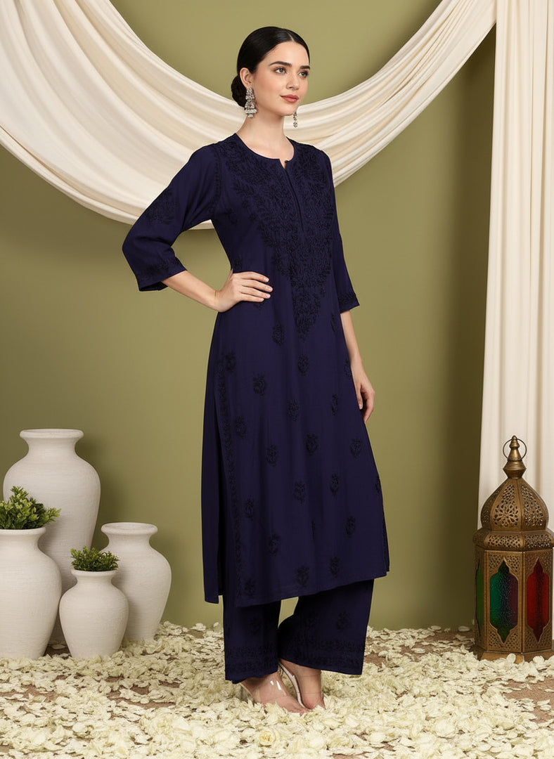 Malhar Rayon Chikankari Kurti Set