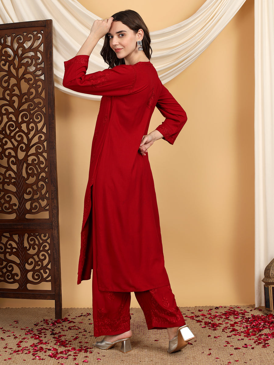 Malhar Rayon Chikankari Kurti Set