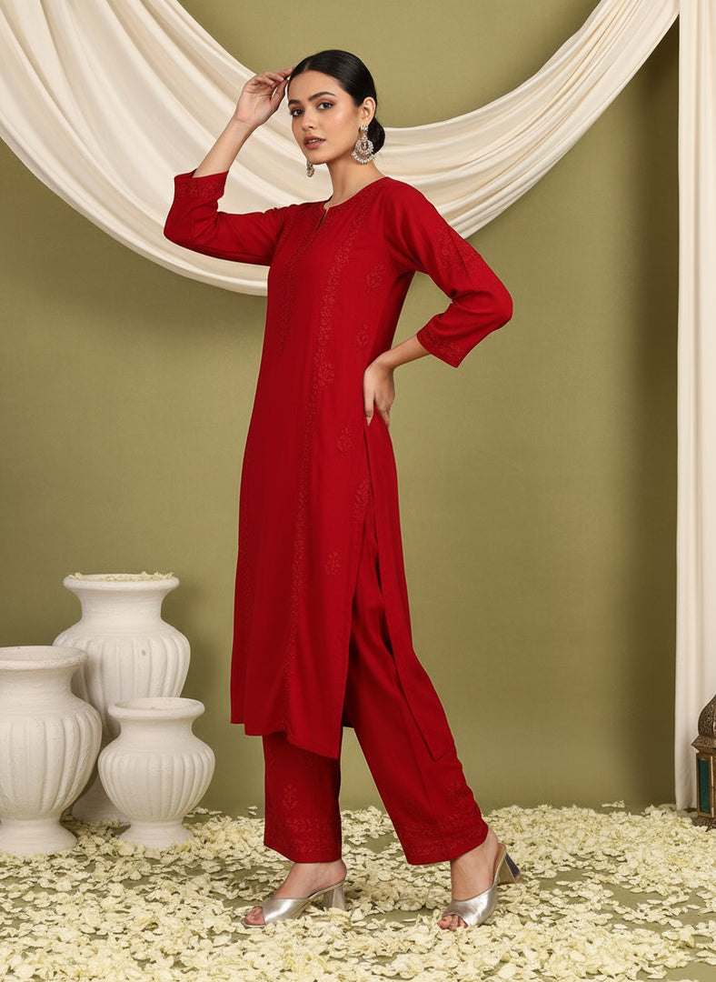 Malhar Rayon Chikankari Kurti Set