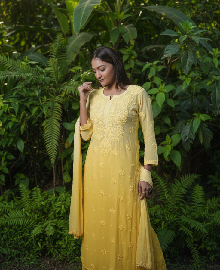 Nazakat Viscose 3D Chikankari Kurti Sharara Set
