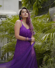 Garima Styled Premium Chikankari Strappy Viscose Set Purple Viscose