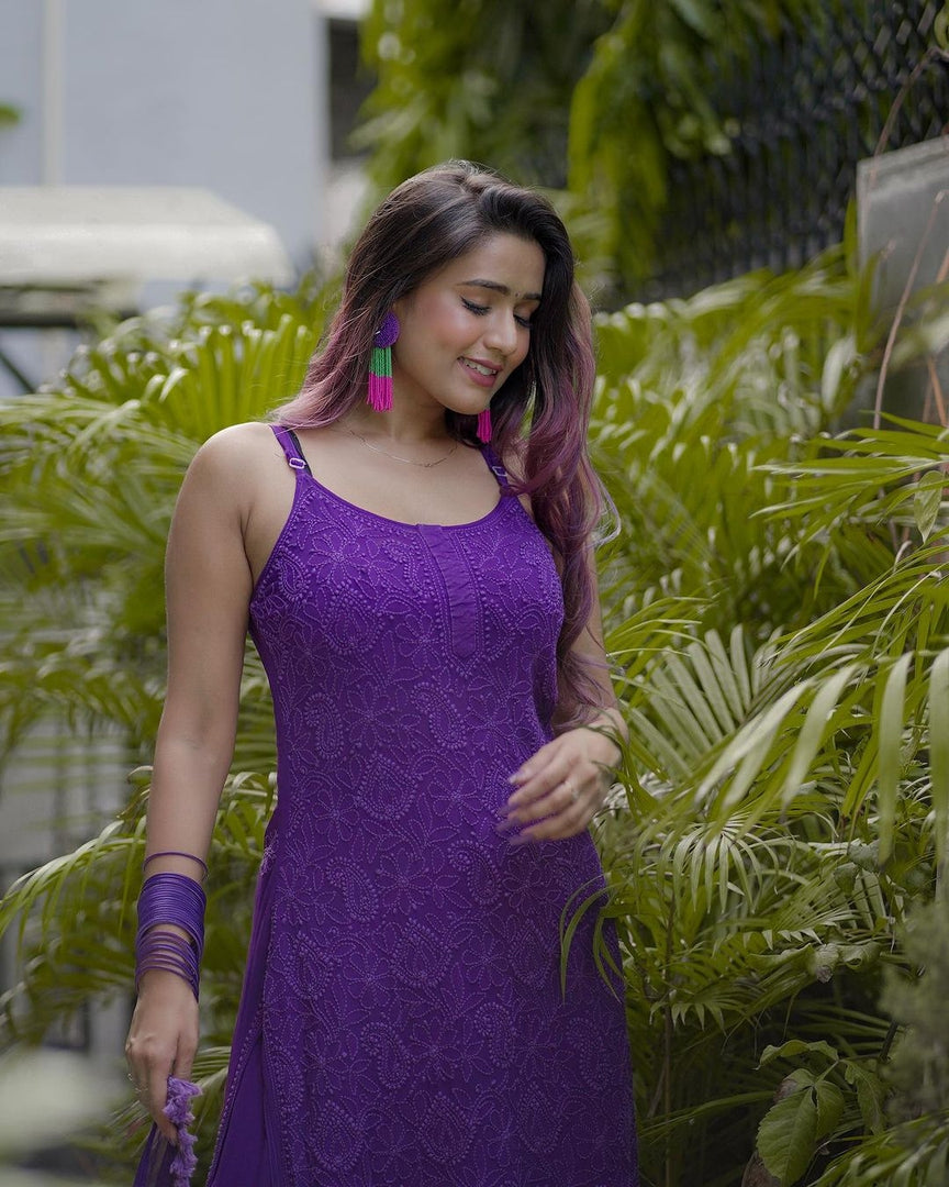 Garima Styled Premium Chikankari Strappy Viscose Set