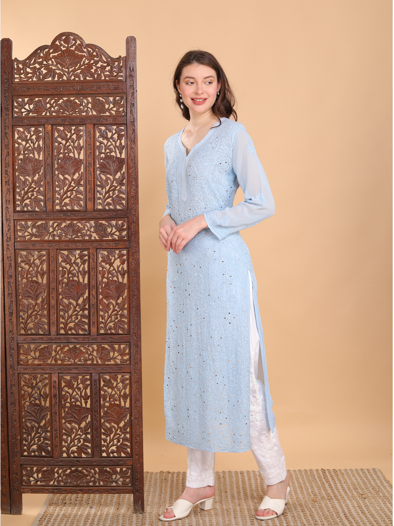Nargis Viscose Mukaish Chikankari Kurti