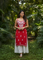 Load image into Gallery viewer, Boho Strappy Sleeveless Chikankari Kurti
