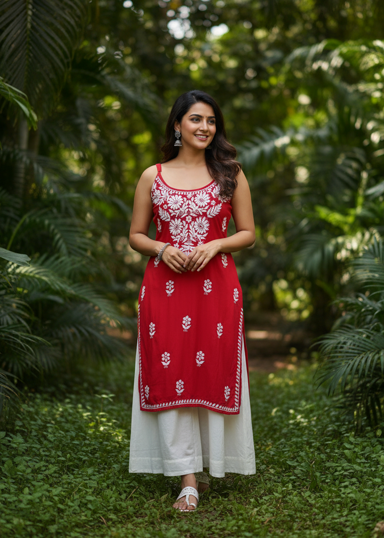 Boho Strappy Sleeveless Chikankari Kurti