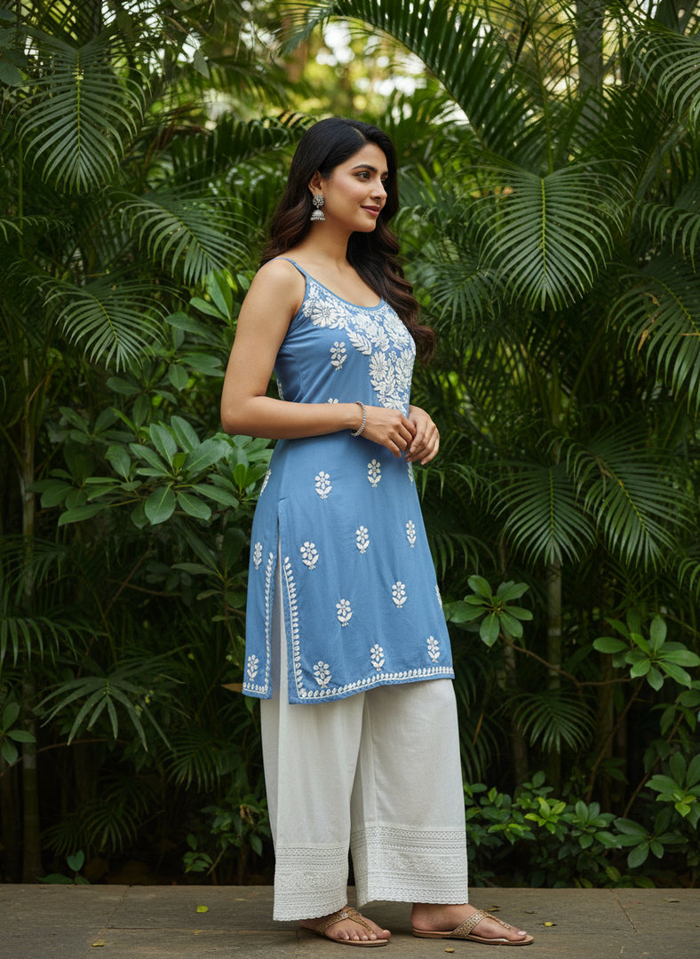 Boho Strappy Sleeveless Chikankari Kurti
