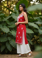 Load image into Gallery viewer, Boho Strappy Sleeveless Chikankari Kurti
