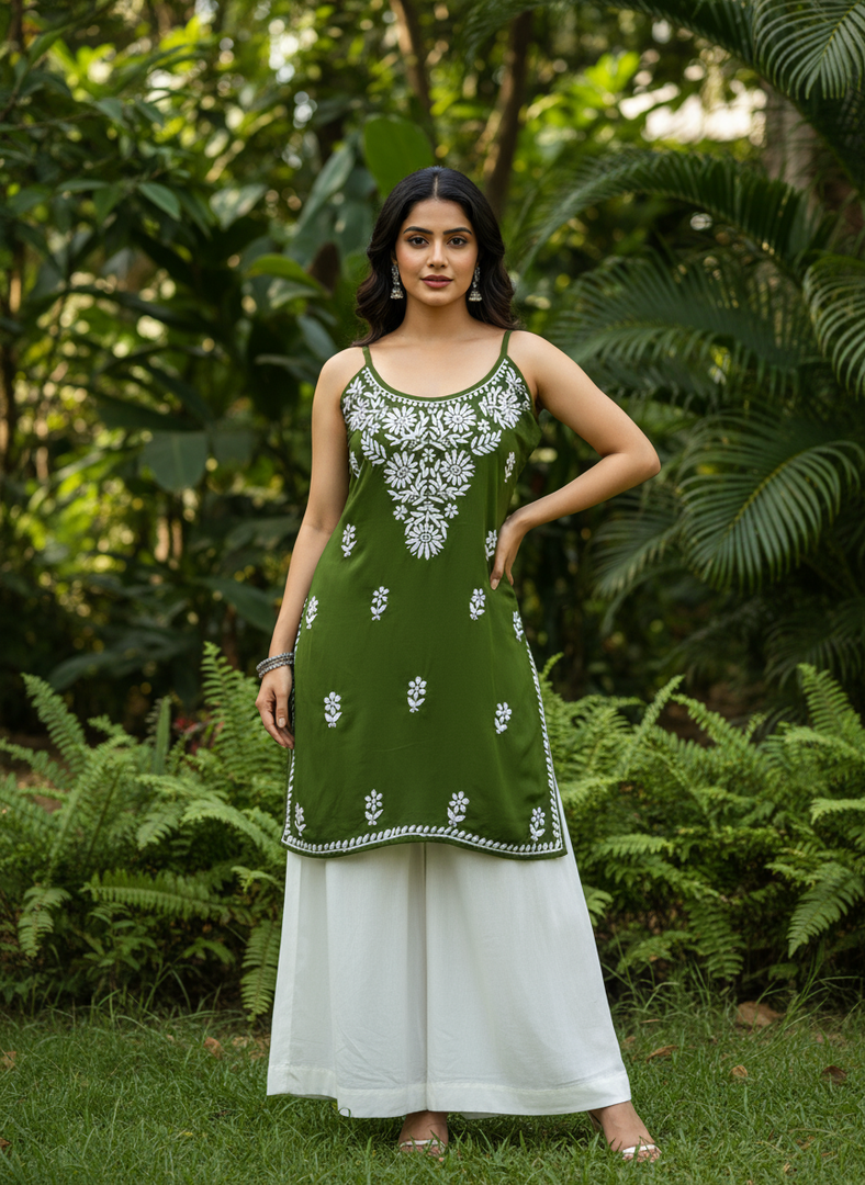 Boho Strappy Sleeveless Chikankari Kurti
