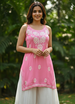 Load image into Gallery viewer, Boho Strappy Sleeveless Chikankari Kurti
