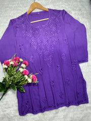 Amina Rayon Black Chikankari Top Purple