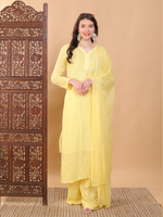 Load image into Gallery viewer, Surmai Premium Chikankari Viscose Mukaish Kurti Set Lemon Yellow
