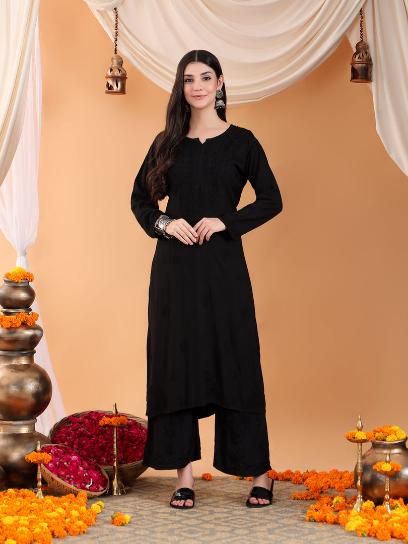 Karry Rayon Chikankari Kurti Pallazo Set