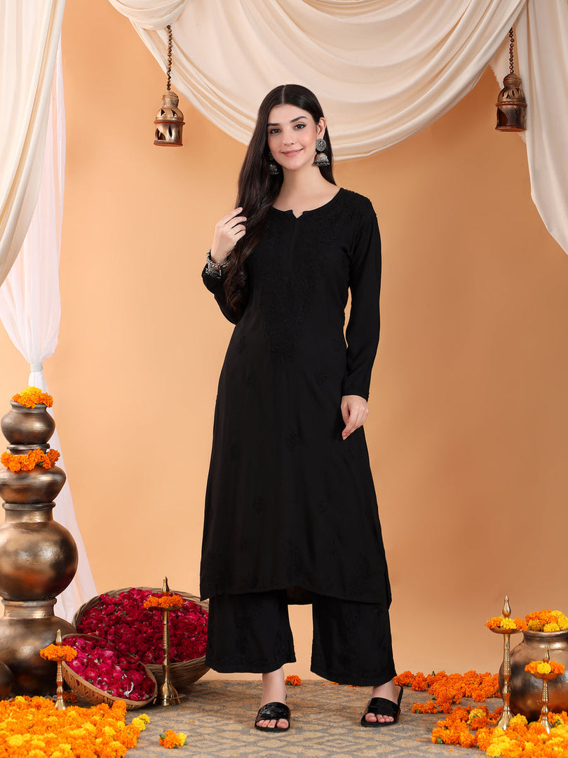 Karry Rayon Chikankari Kurti Pallazo Set