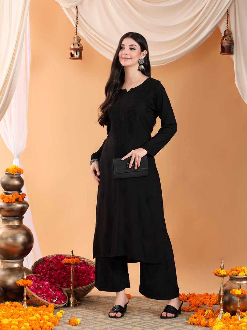 Karry Rayon Chikankari Kurti Pallazo Set