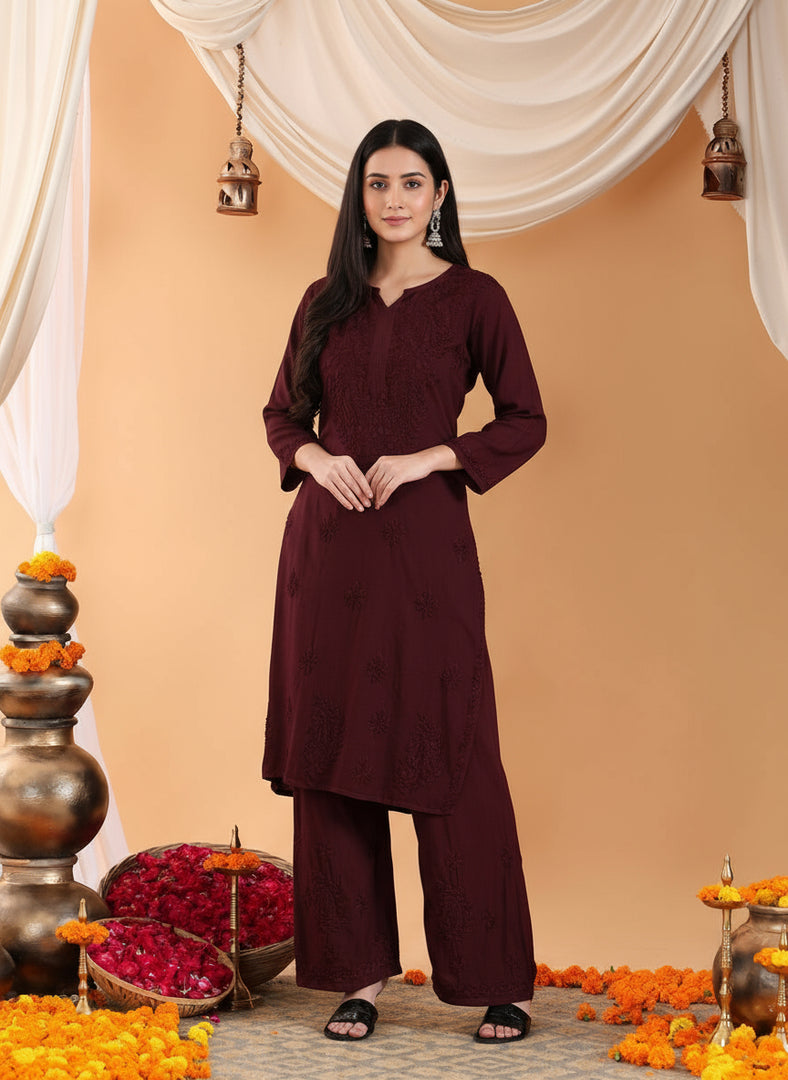 Karry Rayon Chikankari Kurti Pallazo Set
