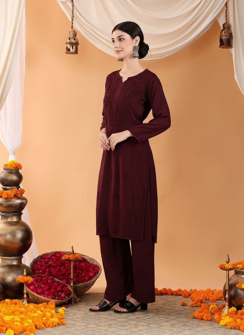 Karry Rayon Chikankari Kurti Pallazo Set