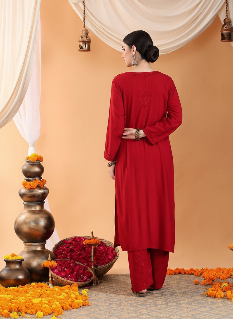 Karry Rayon Chikankari Kurti Pallazo Set