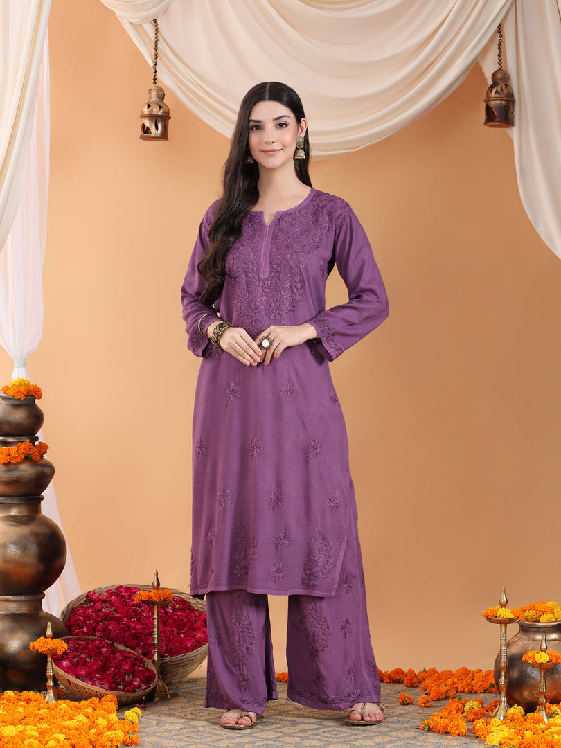 Karry Rayon Chikankari Kurti Pallazo Set