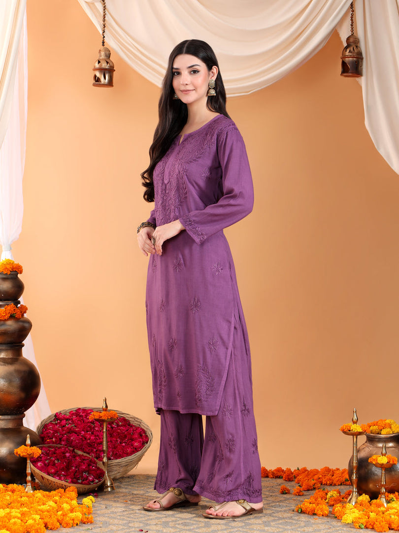 Karry Rayon Chikankari Kurti Pallazo Set
