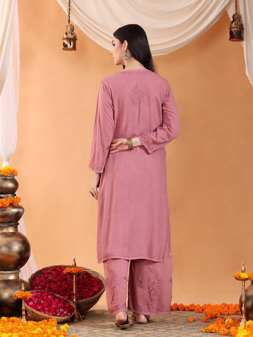 Karry Rayon Chikankari Kurti Pallazo Set