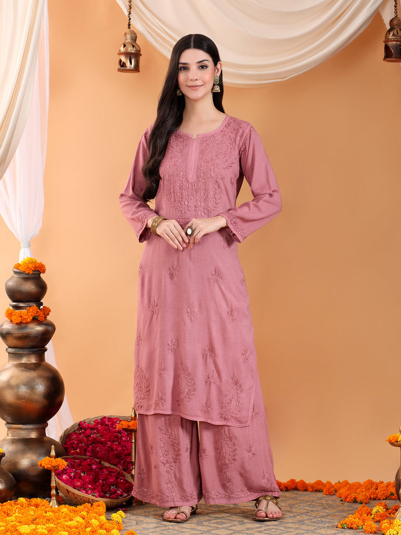 Karry Rayon Chikankari Kurti Pallazo Set