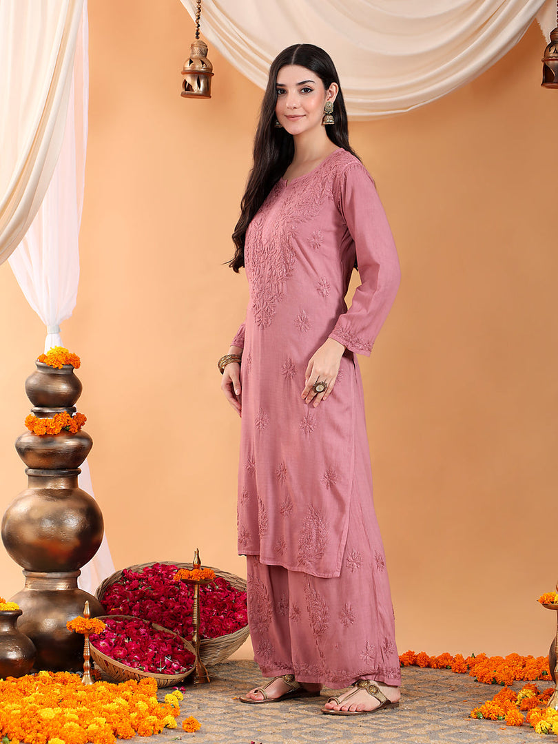 Karry Rayon Chikankari Kurti Pallazo Set