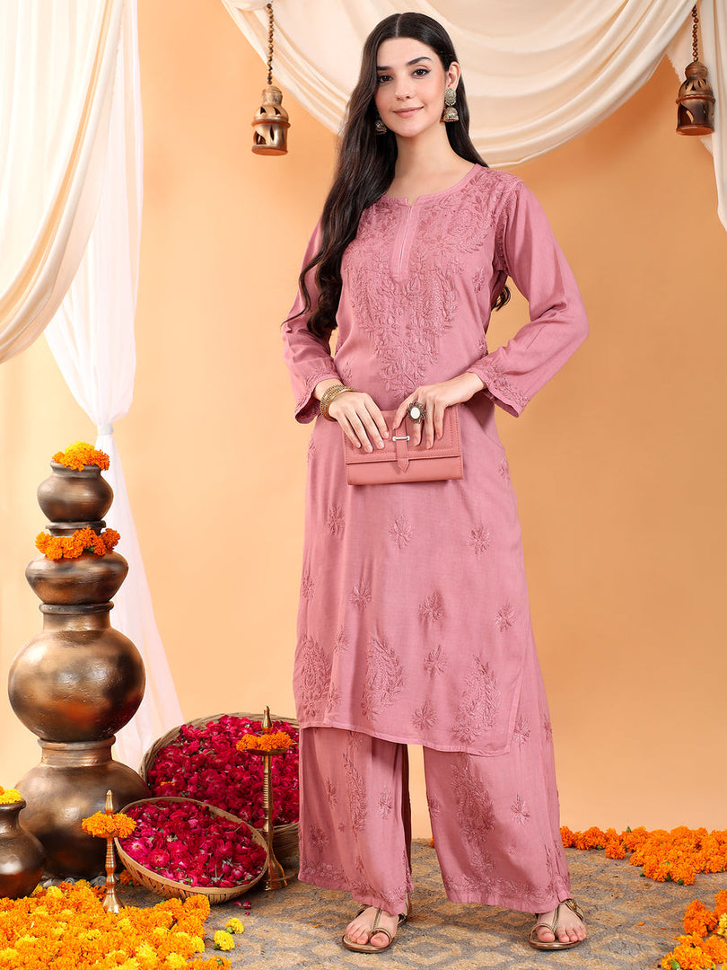 Karry Rayon Chikankari Kurti Pallazo Set