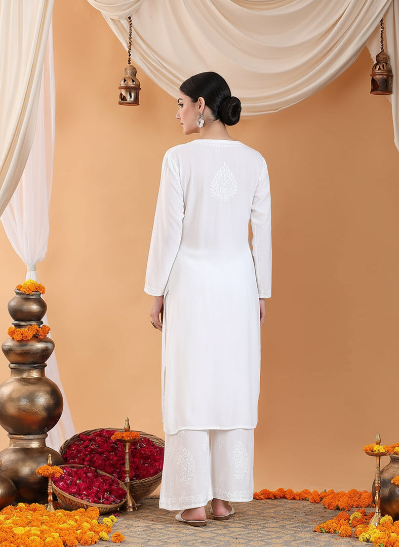 Karry Rayon Chikankari Kurti Pallazo Set