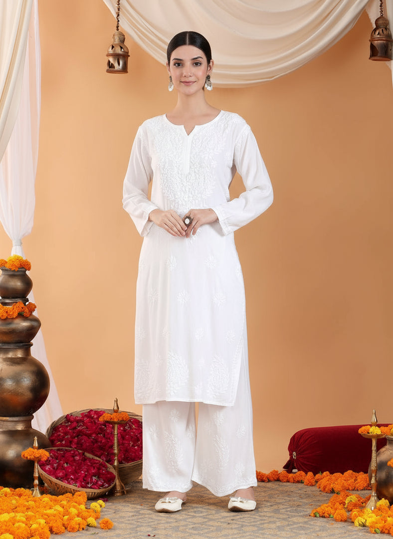 Karry Rayon Chikankari Kurti Pallazo Set