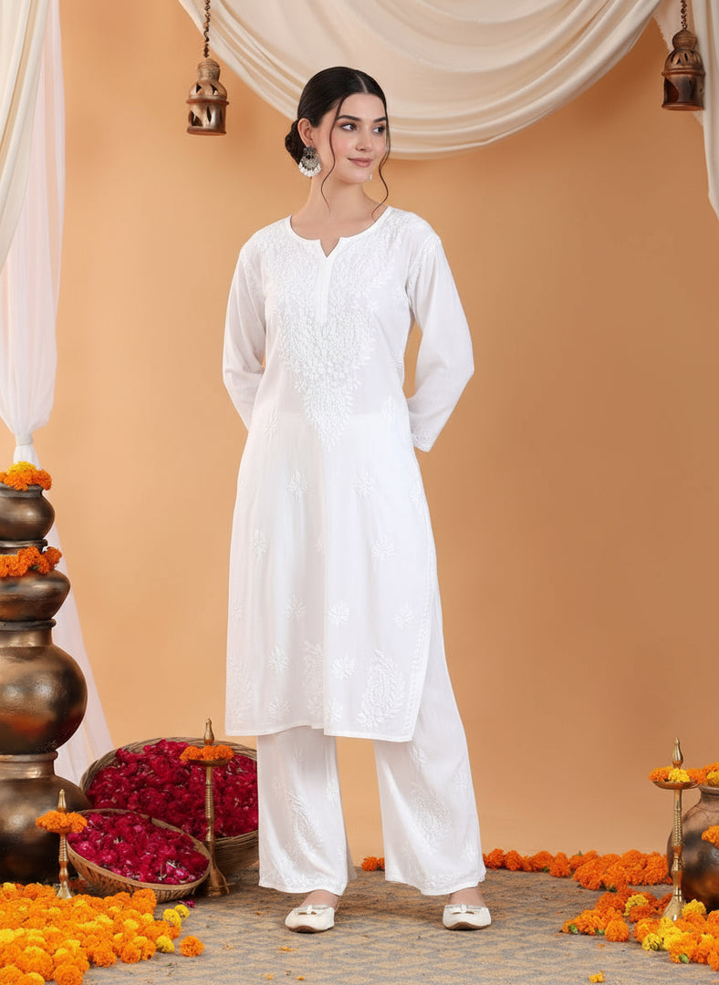 Karry Rayon Chikankari Kurti Pallazo Set