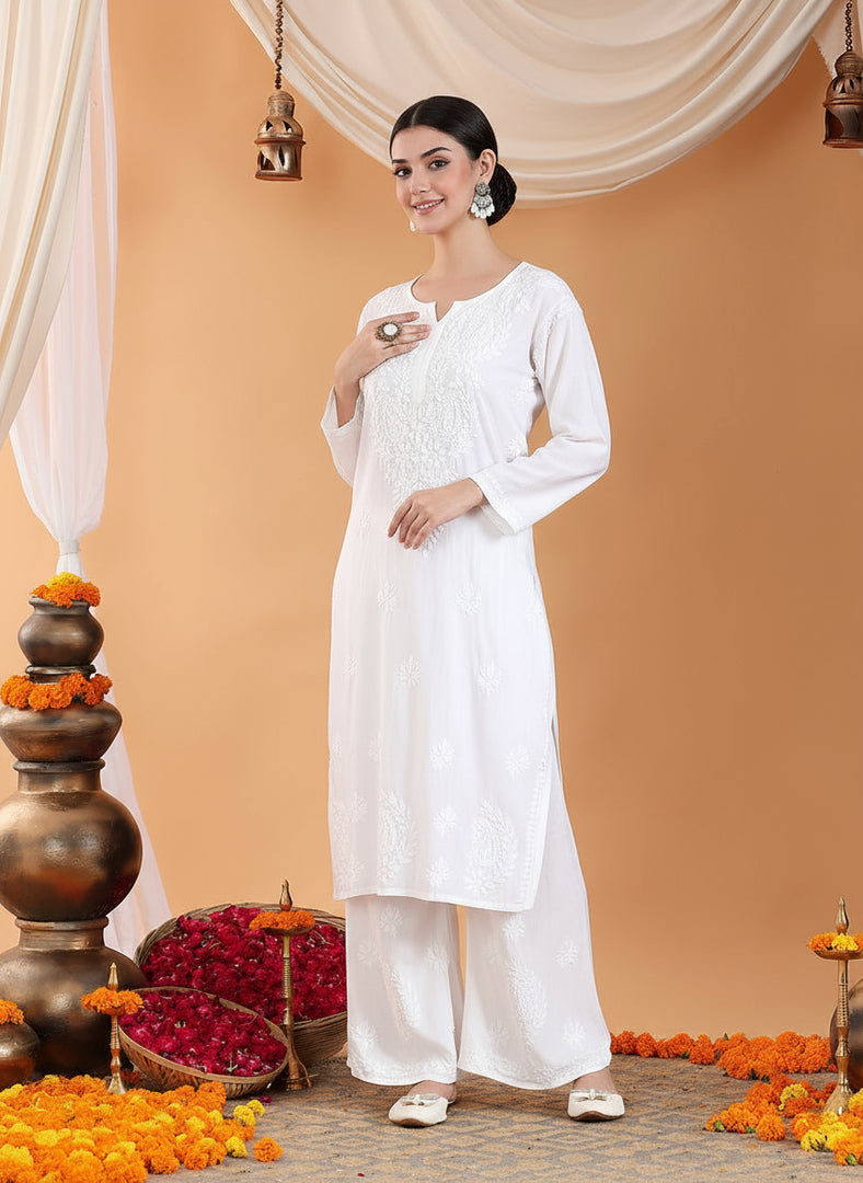 Karry Rayon Chikankari Kurti Pallazo Set
