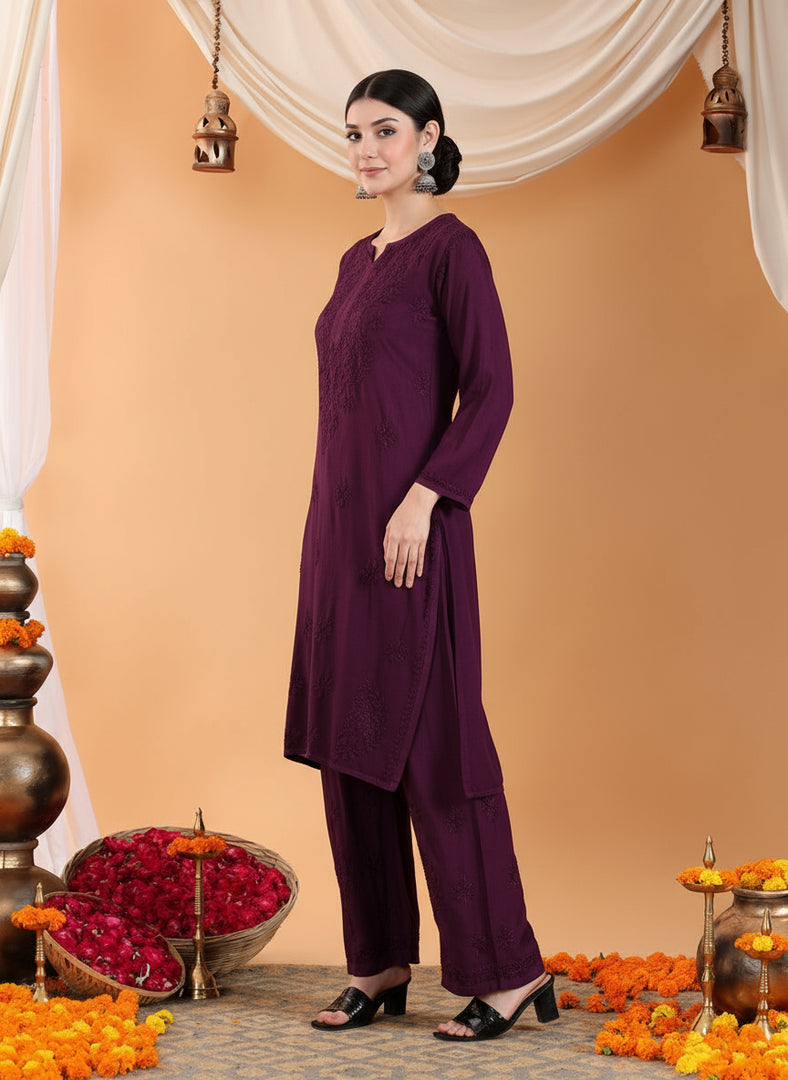 Karry Rayon Chikankari Kurti Pallazo Set
