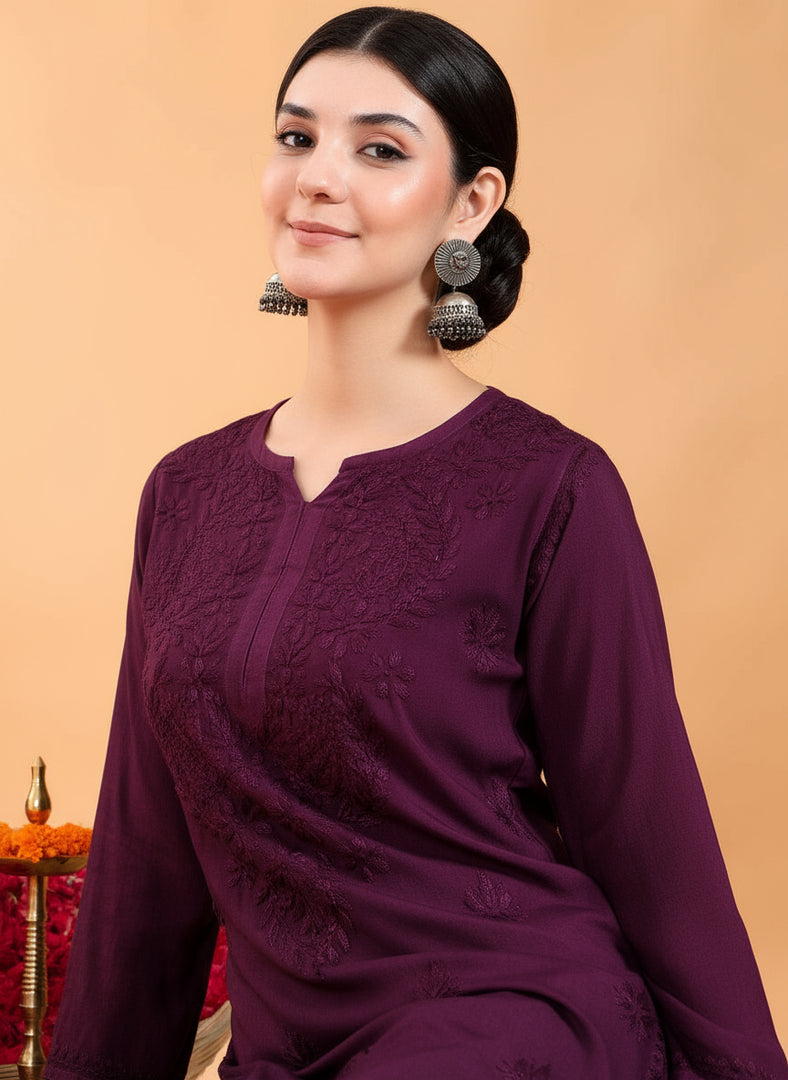 Karry Rayon Chikankari Kurti Pallazo Set
