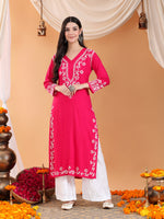 Load image into Gallery viewer, Haseena Rayon Chikankari Kurti Pink