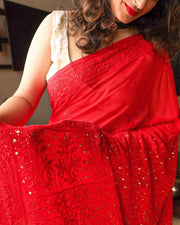 Nazm Viscose Mukaish Chikankari Saree