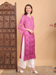 Madhuri Muslin Frill Chikankari Kurti