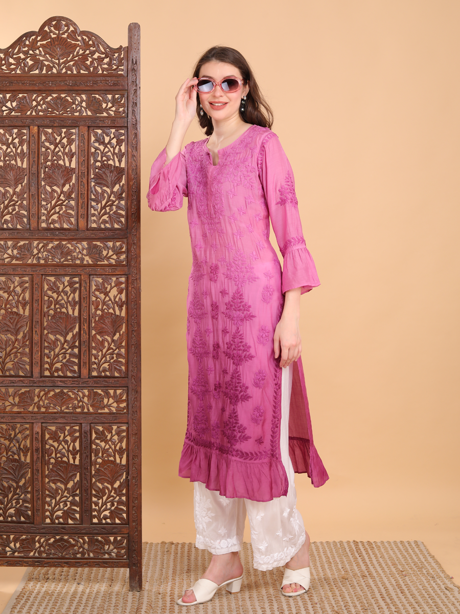 Madhuri Muslin Frill Chikankari Kurti