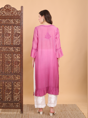 Madhuri Muslin Frill Chikankari Kurti