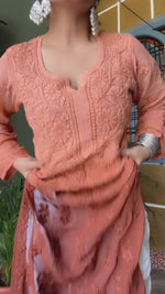 Load and play video in Gallery viewer, Maher Viscose 3D Work Long Chikankari Kurti
