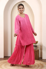 Load and play video in Gallery viewer, Sajni Premium Viscose Mukaish Chikankari Gharara Set
