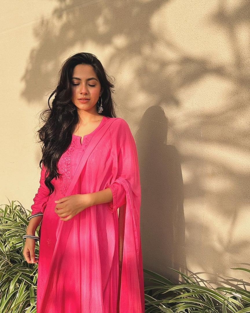 Bahar Ombre Dyed Chikankari Set-The Lucknowi Chikan