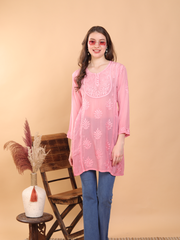 Anam Crepe Designer Chikankari Kurti Rose Gold