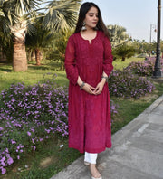 Sneh Premium Viscose Chikankari Gown Maroon XL