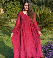 Sneh Premium Viscose Chikankari Gown-The Lucknowi Chikan