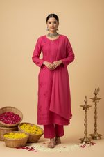 Load image into Gallery viewer, Bhumi Chanderi Chikankari Suit Set Lotus-Pink